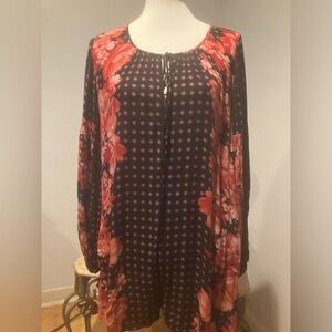 Free People Boho Sunset Boulevard Floral Romper, Long Ballon Sleeves Size XS
